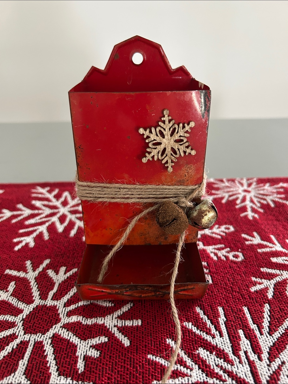 Red Christmas Matchbox with Snowflake Accent 5x3 inches